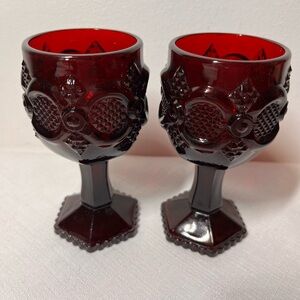 Avon CALE COD Vintage Ruby Red Goblet Pair - Pressed Glass